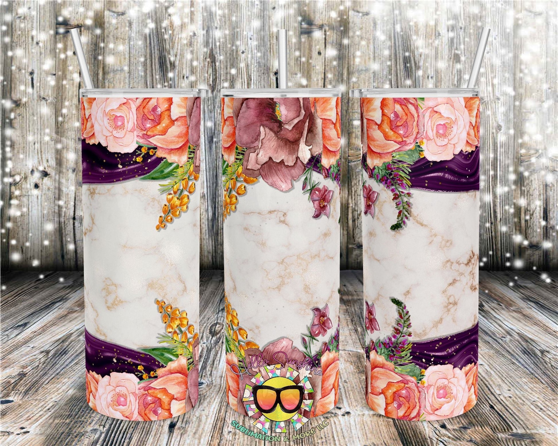 Coral Rose Peony Marble Tumbler
