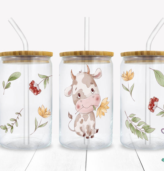 Cute Cow Glass tumbler print