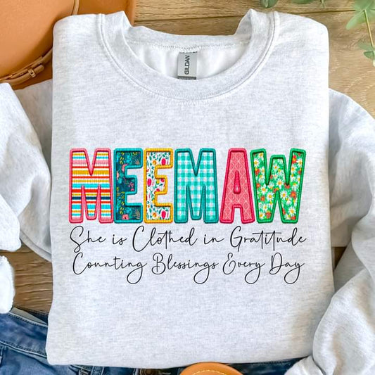 Meemaw Clothed in Gratitude Tee or crew-retail