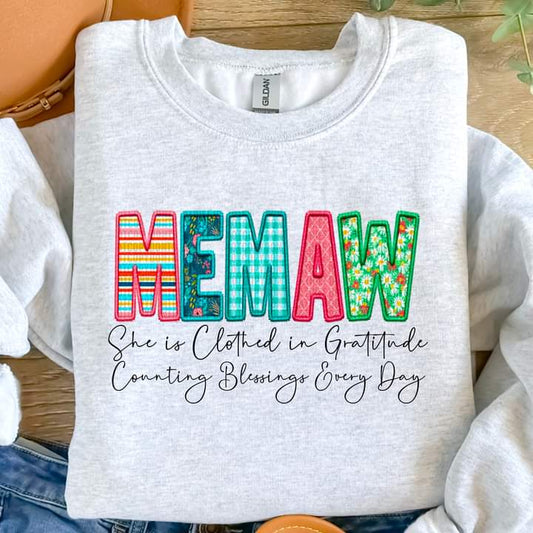 Memaw Clothed in Gratitude Tee or crew-retail