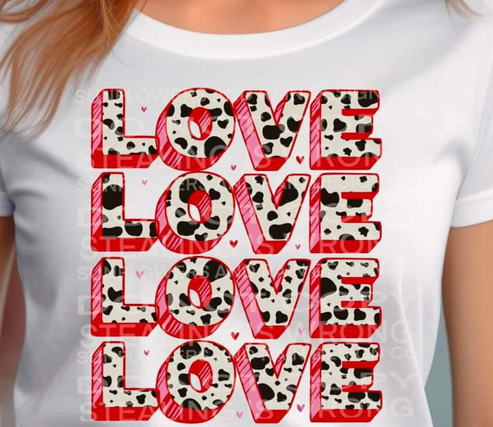 Loved Cowprint Stacked T-shirt or Crew Sweatshirt