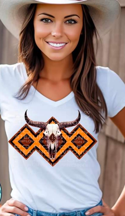 Western Pattern Skull T-shirt or Crew Sweatshirt