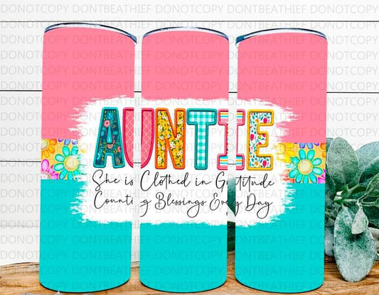 Auntie Grandma Etc Clothes in Gratitude Tumbler
