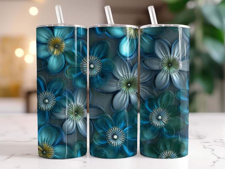 3-D Blue Daisies Tumbler