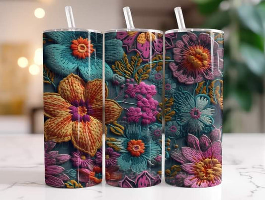 3-D Whimsical Flowers Colorful Tumbler