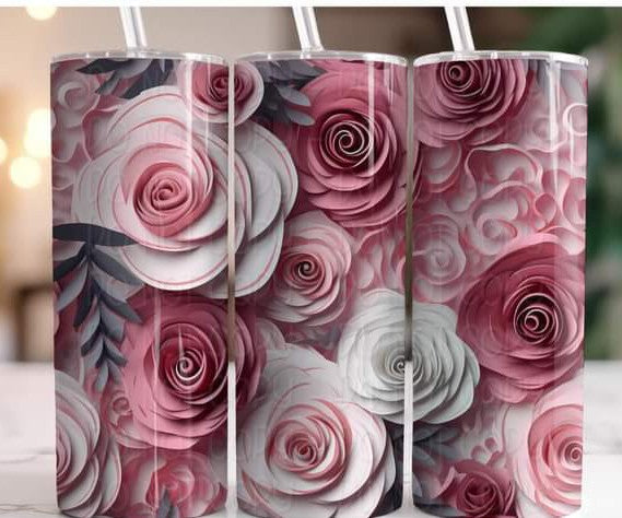 3-D Pink Roses Tumbler