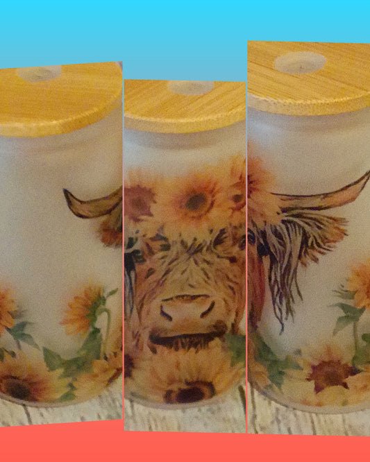 Highland Cow & Sunflower Glass