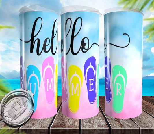 Hello Summer Blue Pink Tumbler