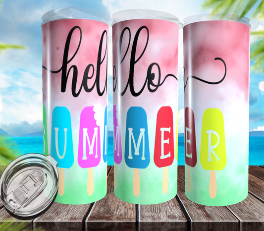 Hello Summer pink greenTumbler
