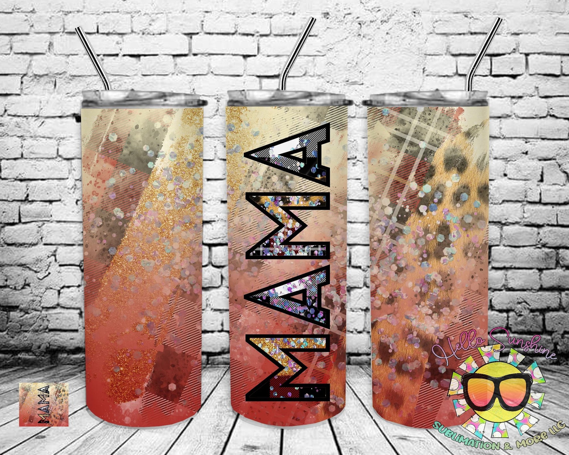 Mama Glitter Plaid Tumbler Print