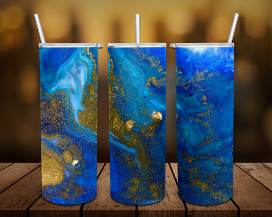 Blue Gold Marble Tumbler