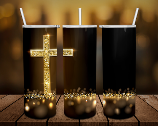 Glitter Gold Cross Tumbler
