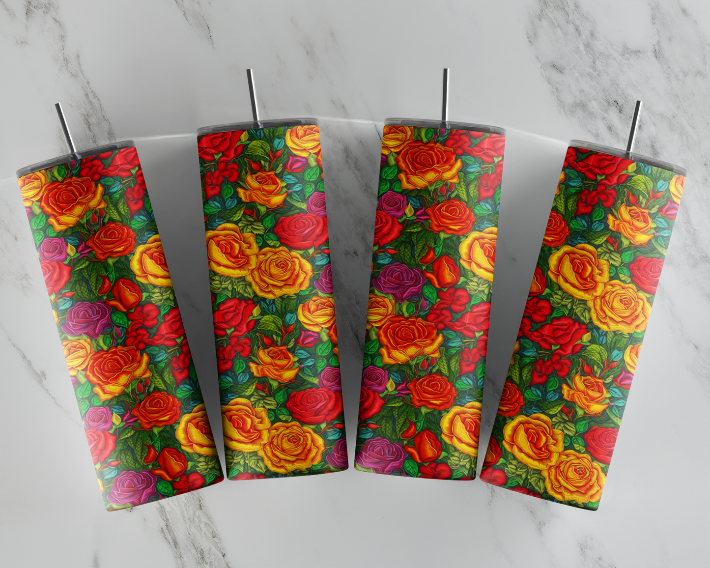 Painted Embroidery Roses Tumbler