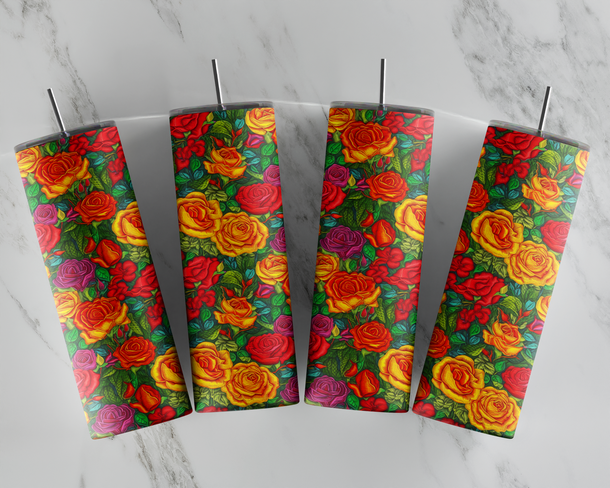 Painted Embroidery Roses Tumbler