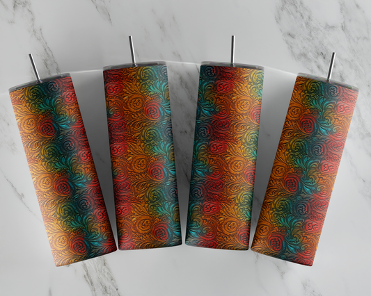 Rainbow Tooled Roses Tumbler