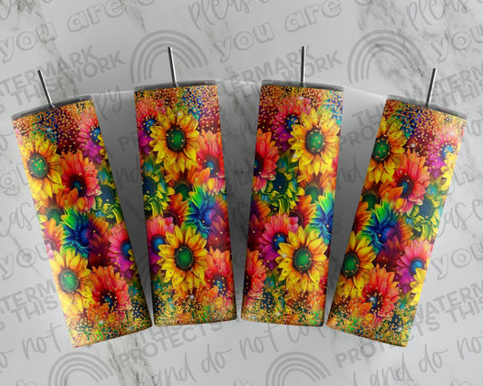 Sunflower Rainbow Glitter Tumbler