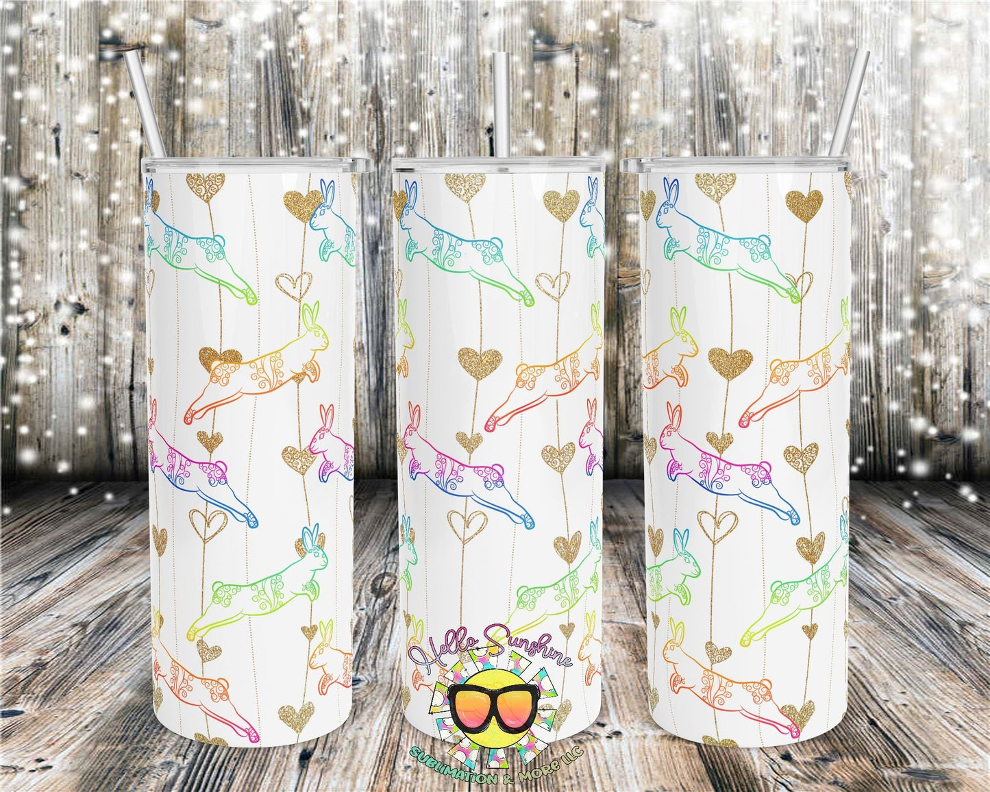 Rainbow Rabbits White Tumbler
