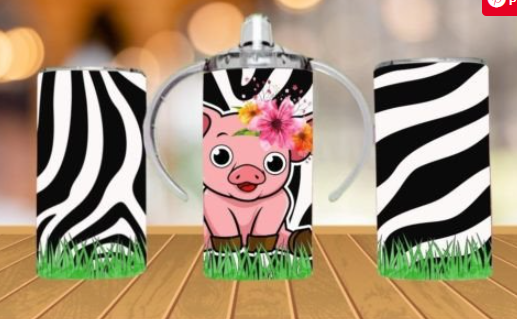 Pig Zebra Stripes Tumbler/Sippy Cup