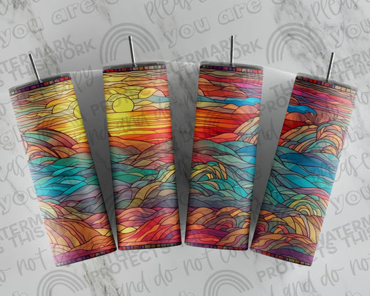 Stained-Glass Seaside Sunset Tumbler