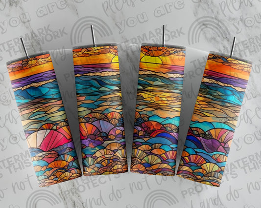 Stained-Glass Shells Waves Sunset Tumbler