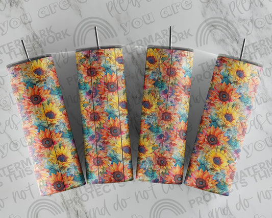 Sunflower Burst Wood Tumbler