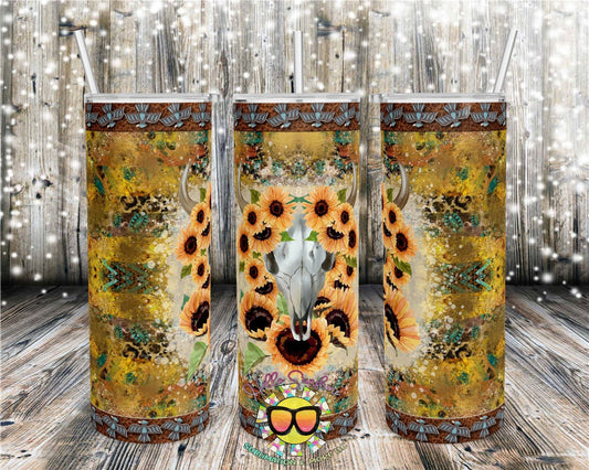 Sunflower Cow Skull Tumbler