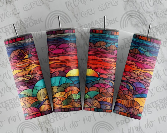 Stained-Glass Sunset Waves Tumbler