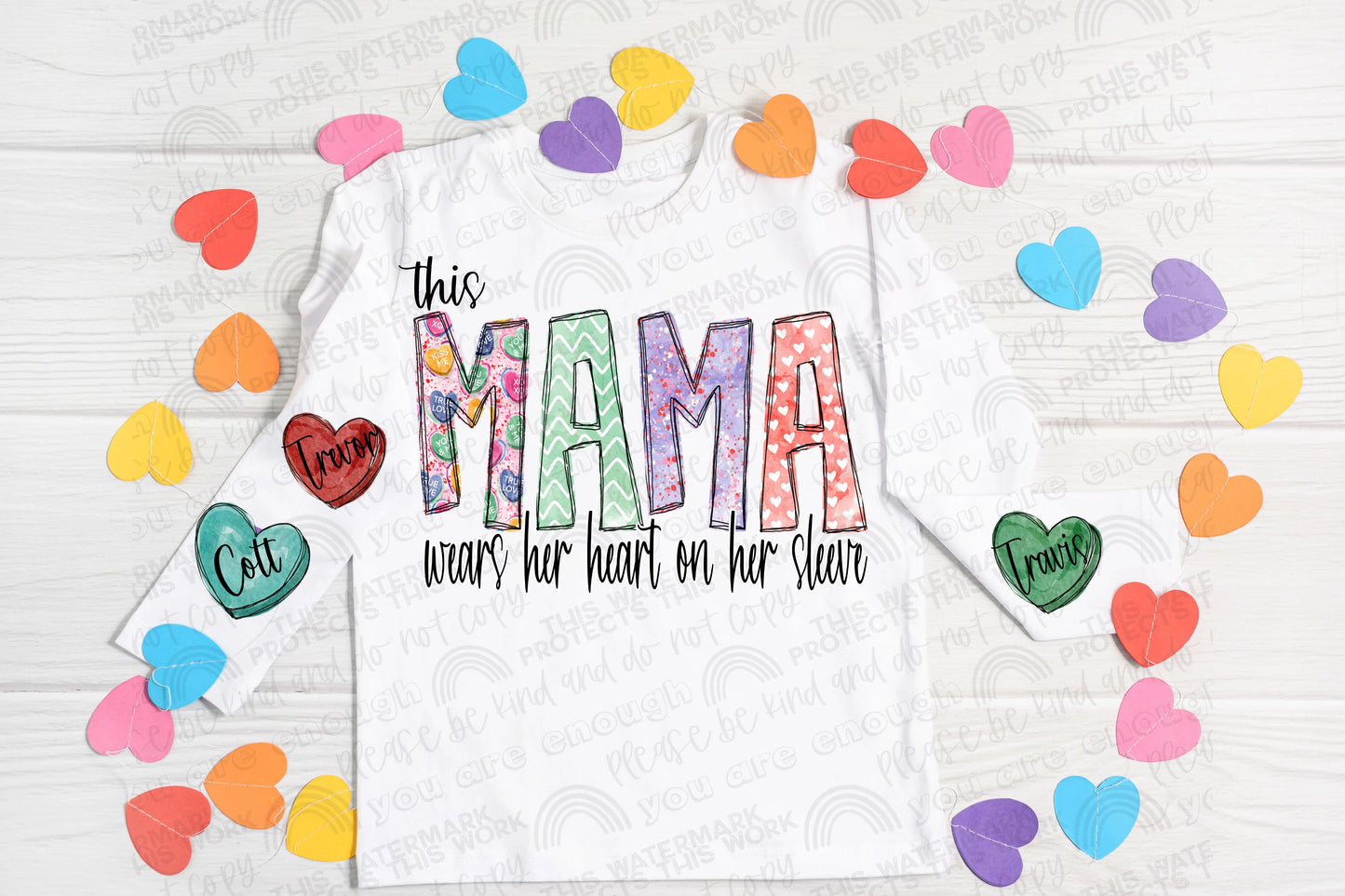 This Mama Wears Her Heart-Personalized Title & Names