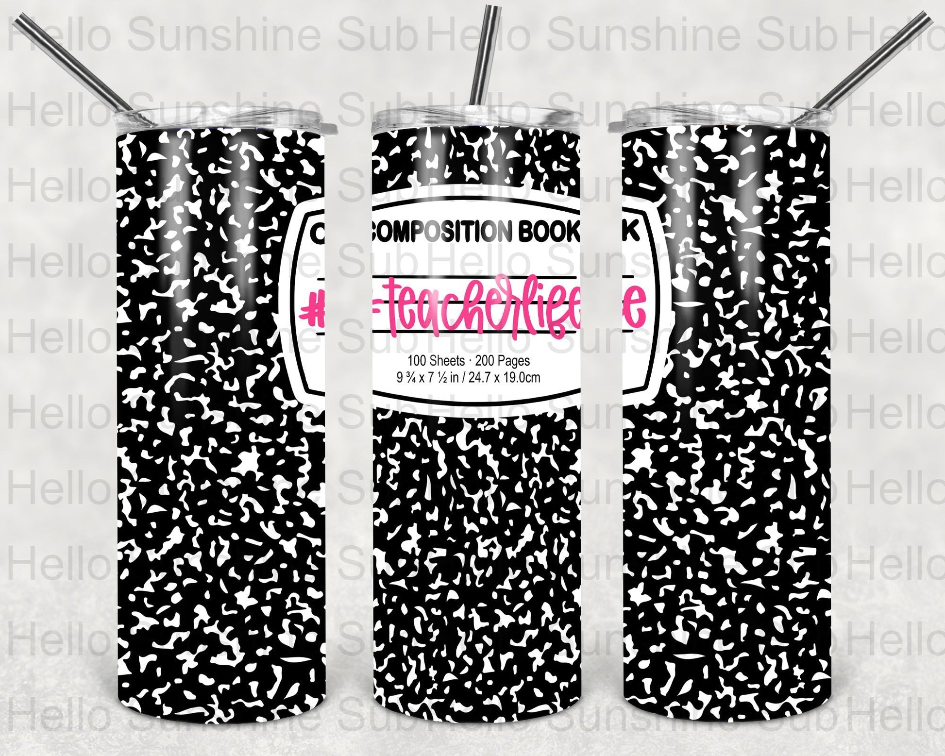 Black Composition Teacher Life Tumbler Print
