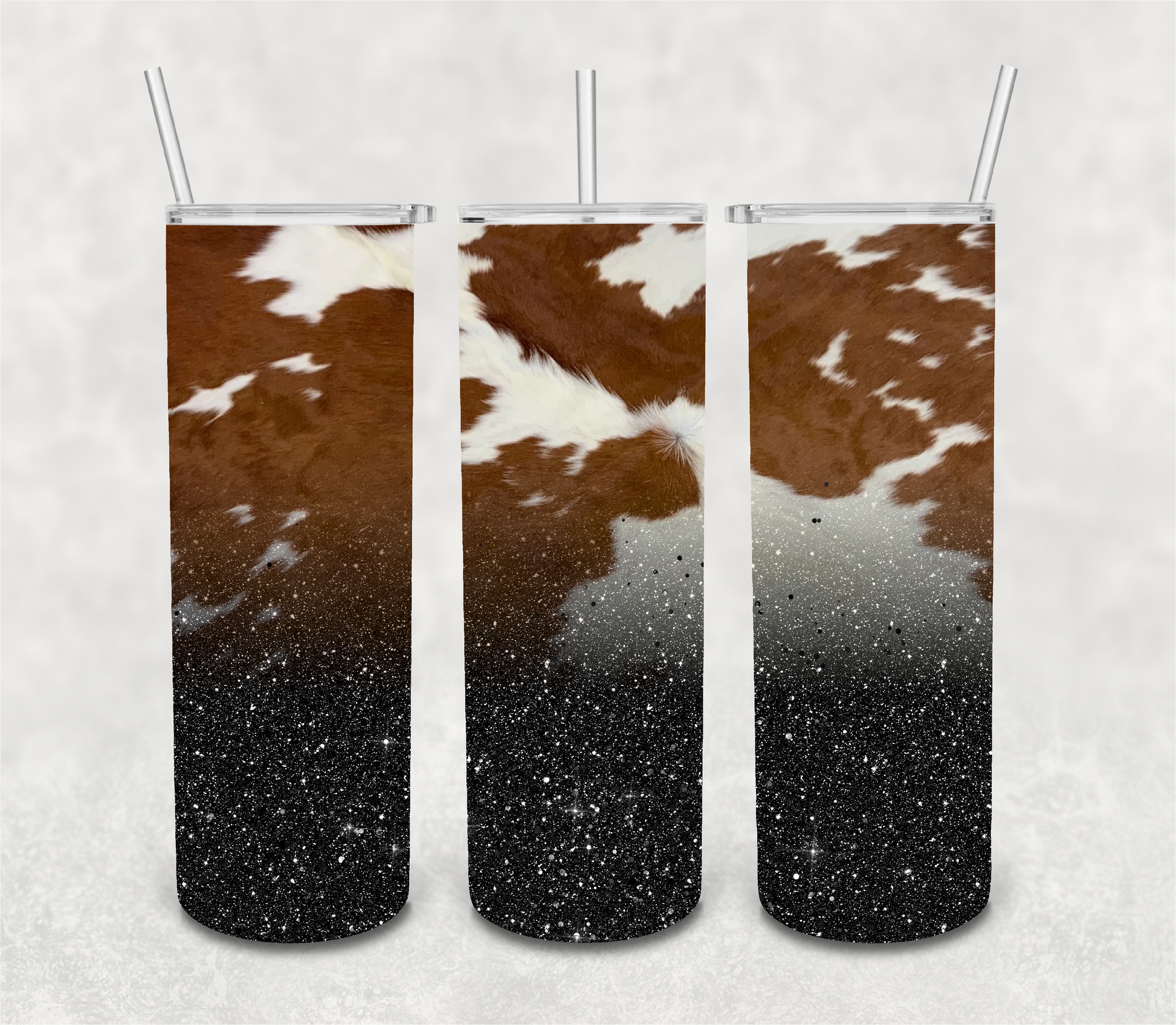 Cowprint & Color Glitter Tumbler