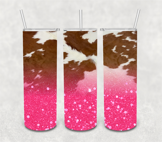 Cowprint & Color Glitter Tumbler