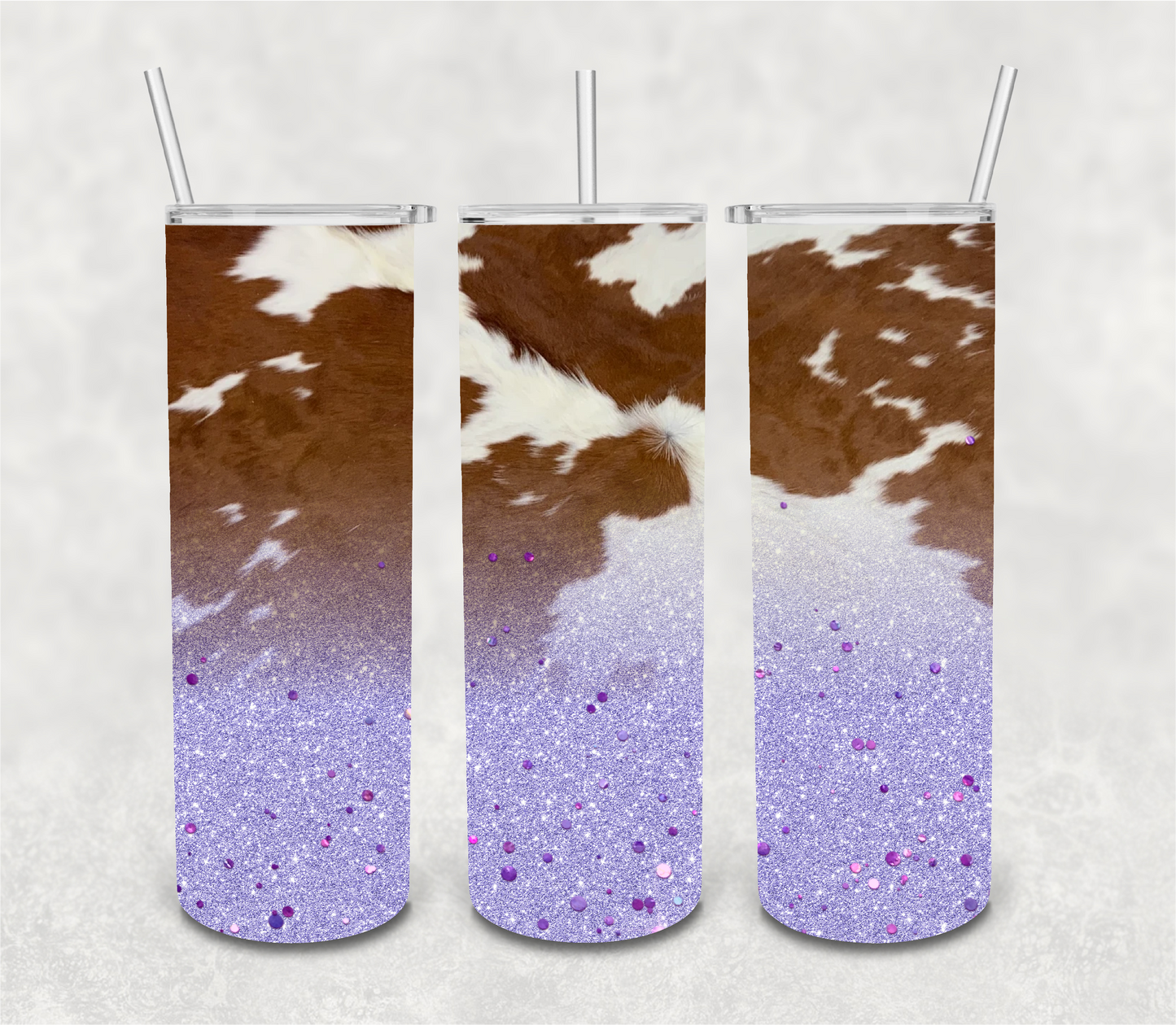 Cowprint & Color Glitter Tumbler