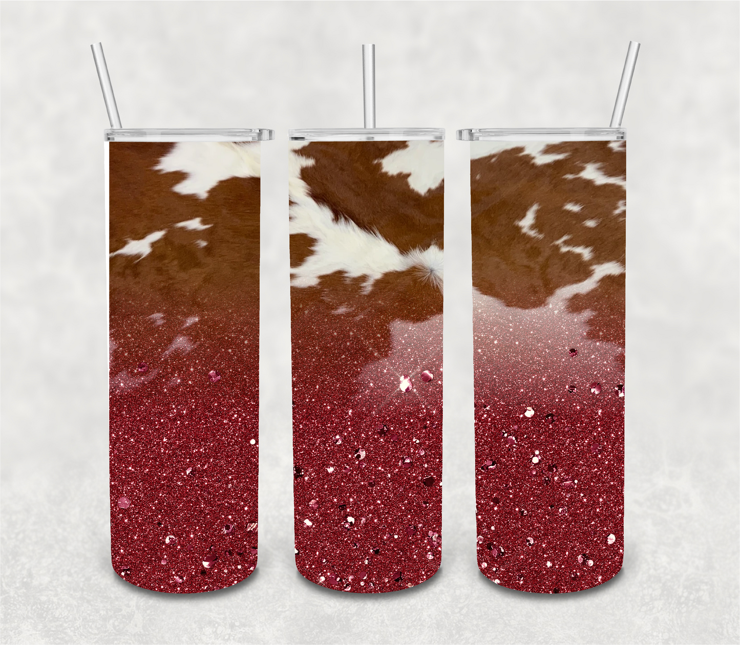 Cowprint & Color Glitter Tumbler
