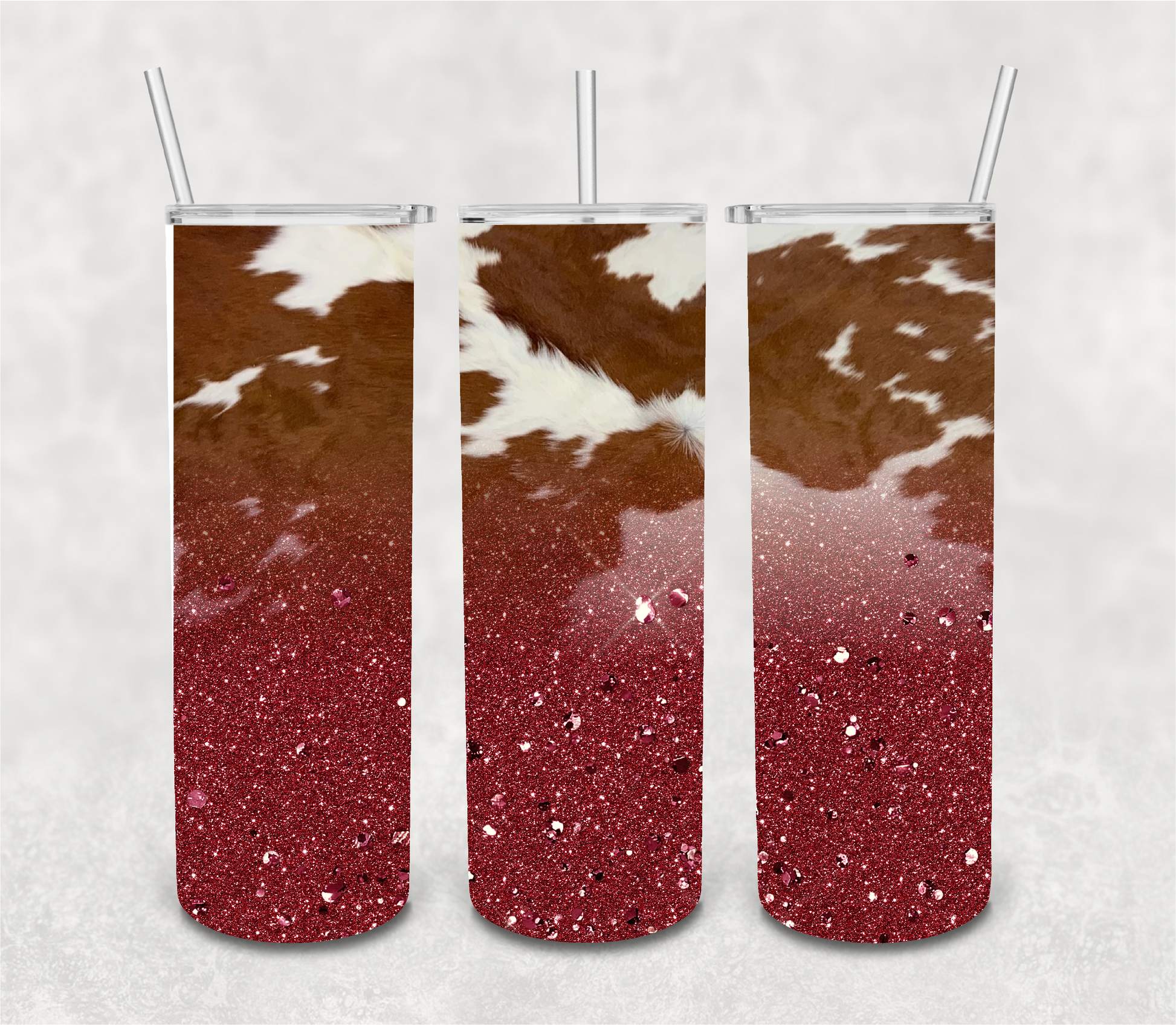 Cowprint & Color Glitter Tumbler