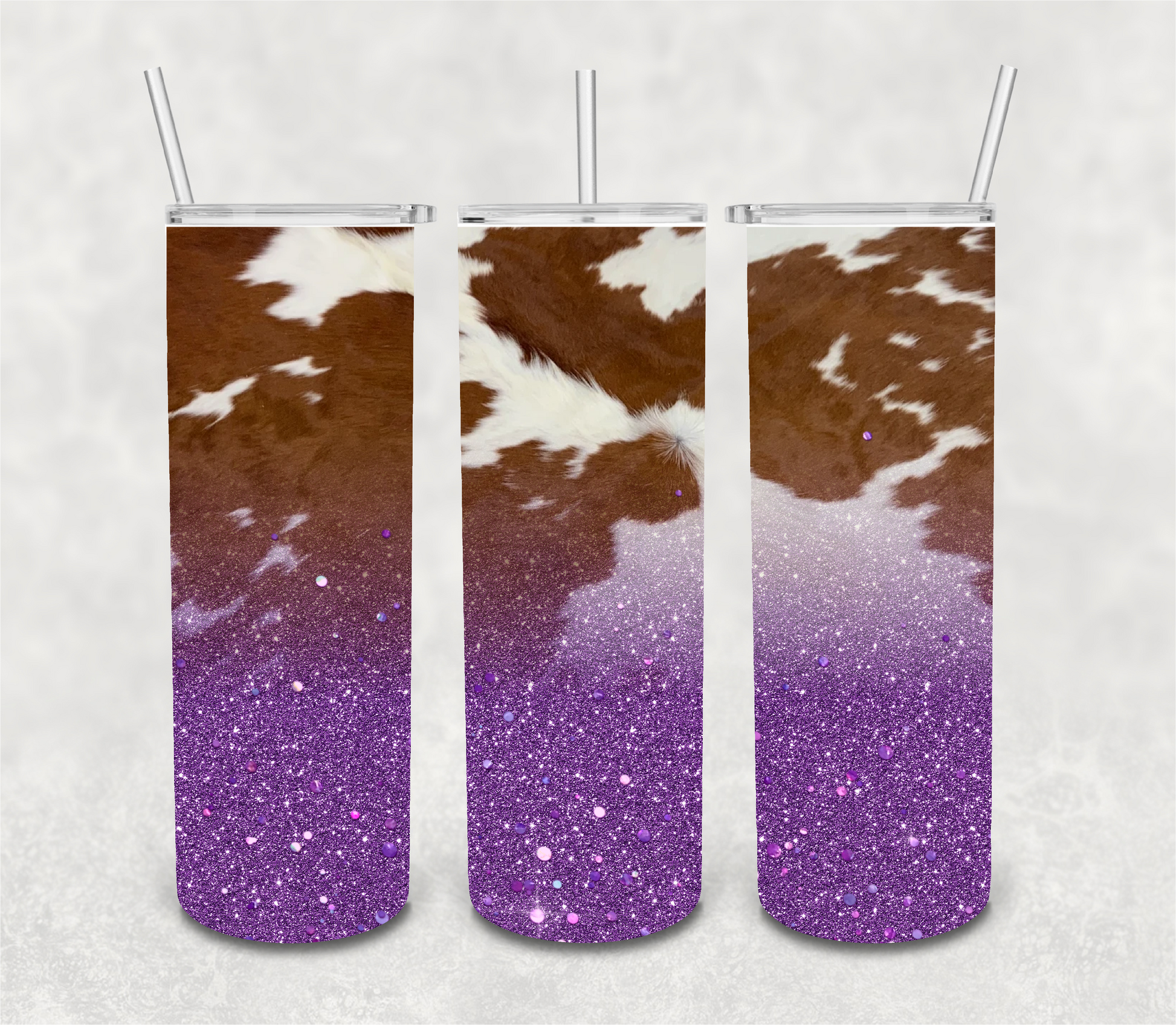 Cowprint & Color Glitter Tumbler