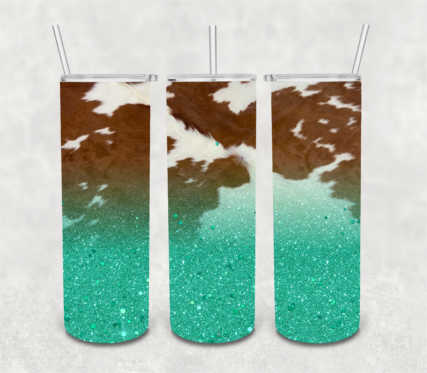 Cowprint & Color Glitter Tumbler