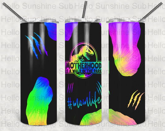 Motherhood Mom Life Tie Dye Black Tumbler